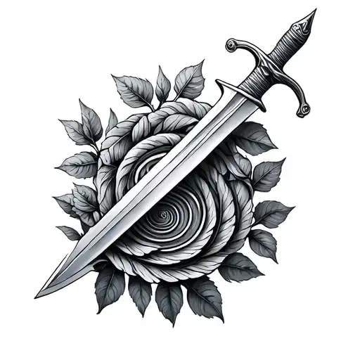 Spiral Tattoo Formed By The Plants Rue Leaf And Saint George's Sword