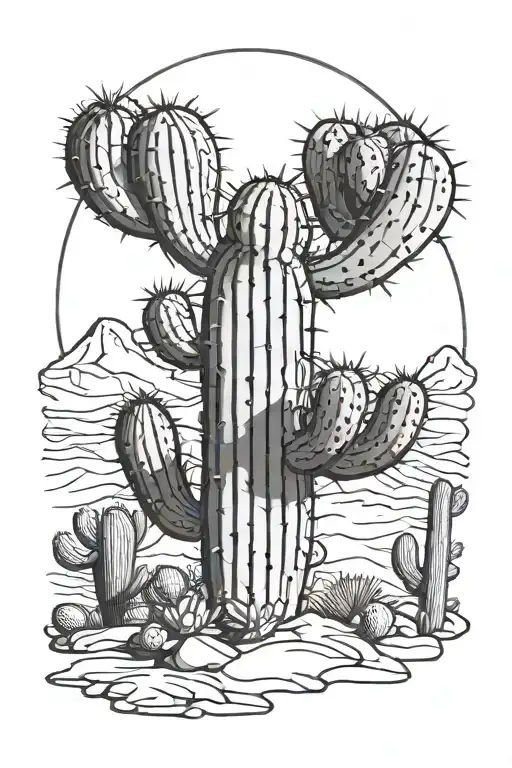 Cactus With Two Arms In Desert