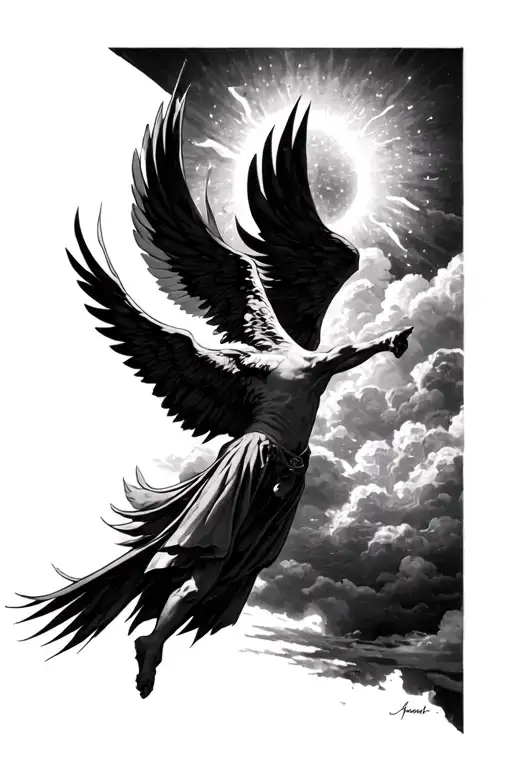 Ikarus Falling From The Sky While Pointing At The Sun