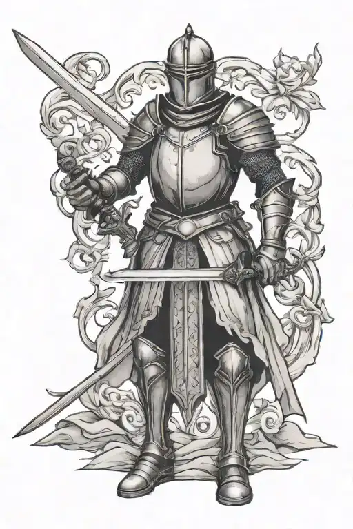 Full Body Standing Knight Holding A Sword