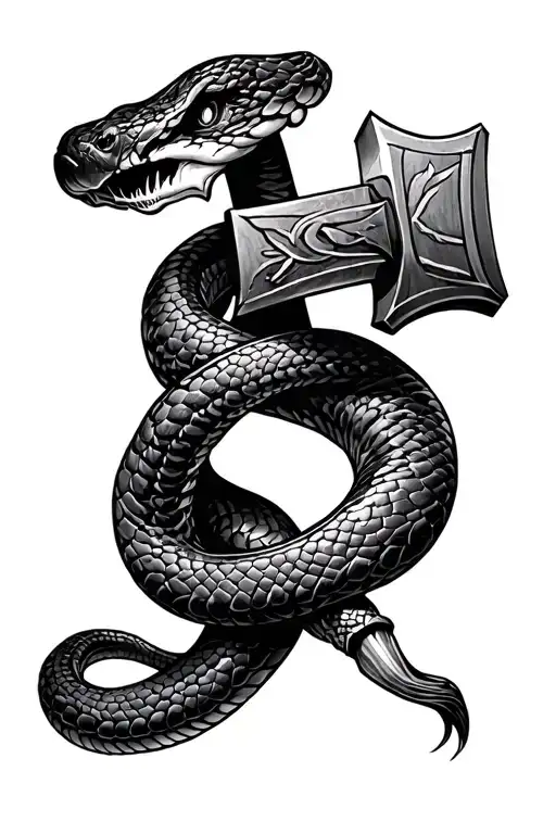 Snake Wrapped Around Mjolnir