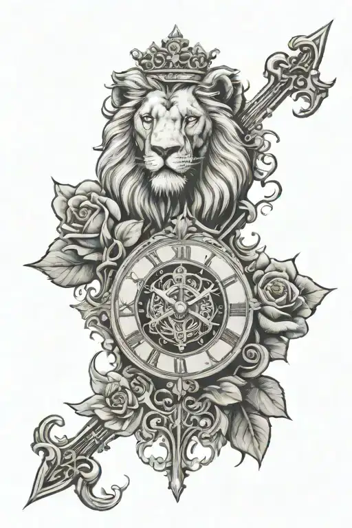 Rose Lion Clock Cross