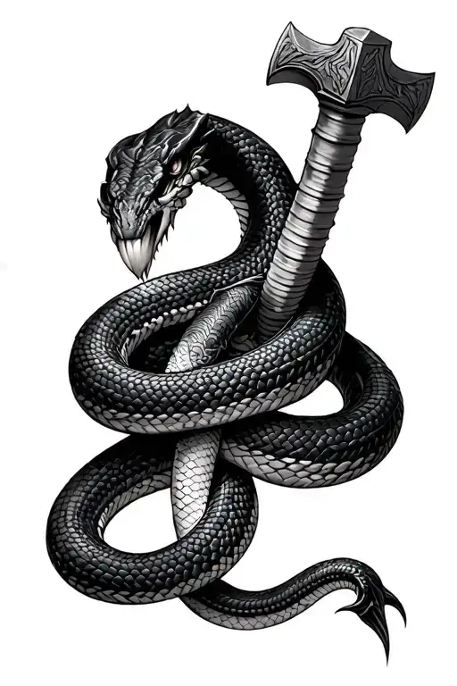 Snake Wrapped Around Mjolnir