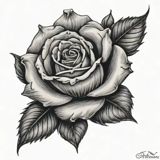 Rose Tattoo For Spine With Stem