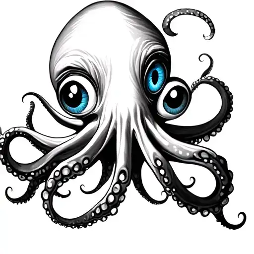 Octopus And Blue And White Little Eyes