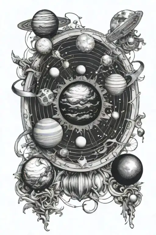 Solar System With Zodiac Signs Intertwined