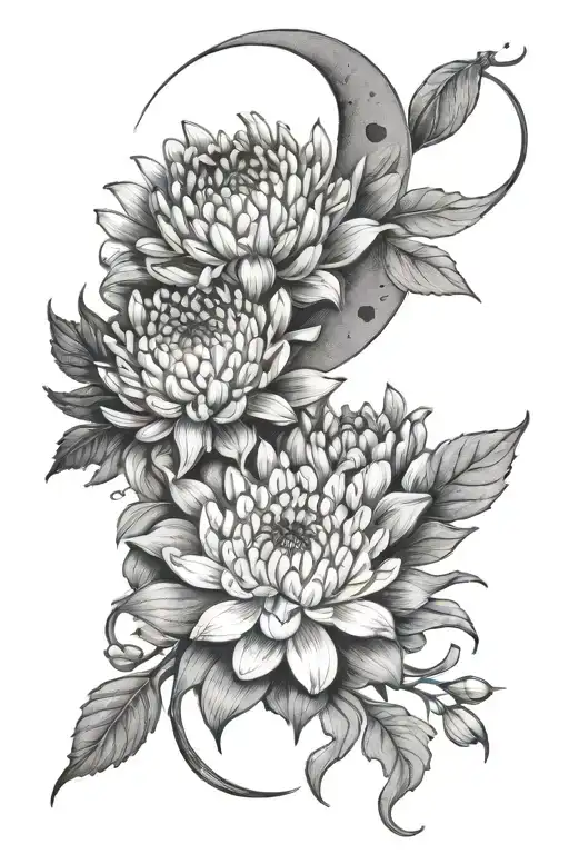 Chrysanthemum And Lily Of The Valley Flowers And Moon Cycle