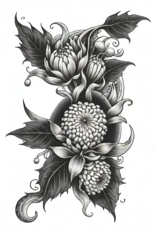 Chrysanthemum And Lily Of The Valley Flowers Around Moon Cycle