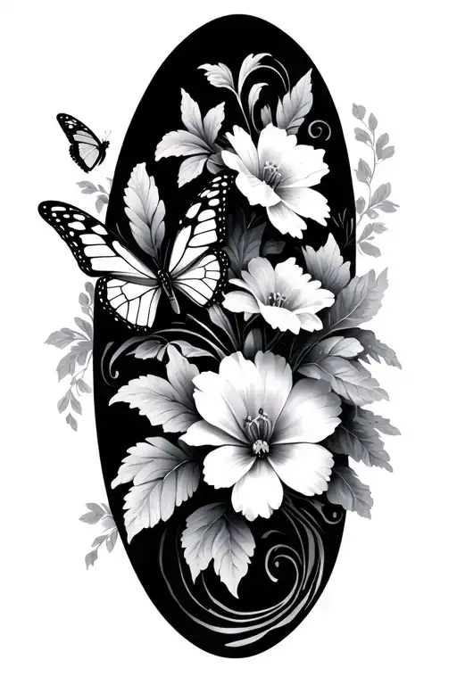 Flowers And Butterflies With Swirls