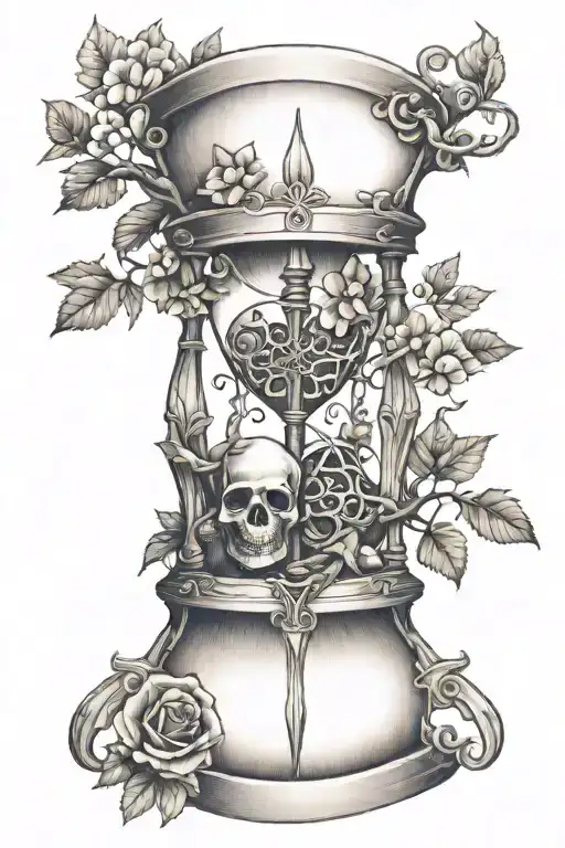 Hourglass With Tree Of Life And A Skull And Swords
