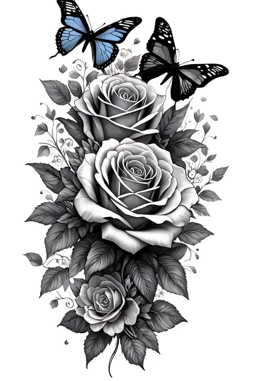 Roses And Butterflies With Swirls