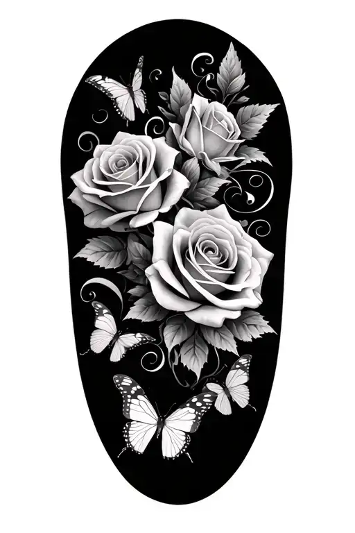 Roses And Butterflies With Swirls