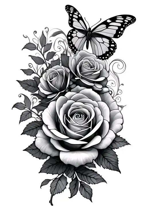 Roses And Butterflies With Swirls