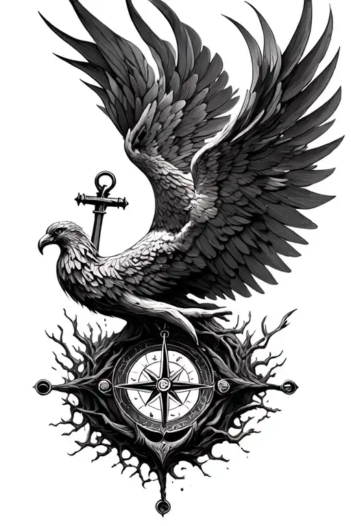 Phoenix Rising From Ashes Tree Of Life Anchor And Compass