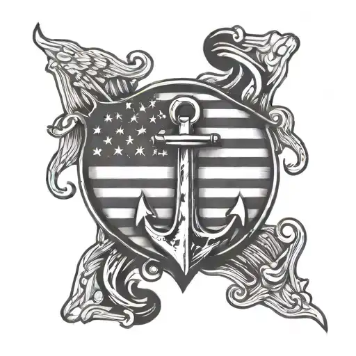 Navy Rescue Symbol Merging Together To Form American Flag