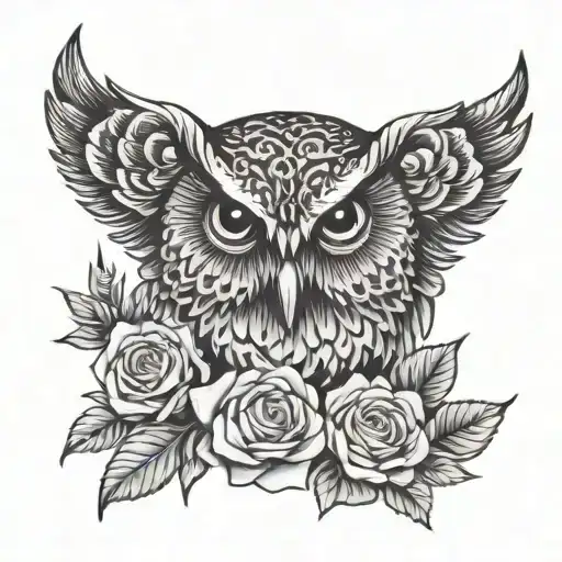 Small Owl With Roses