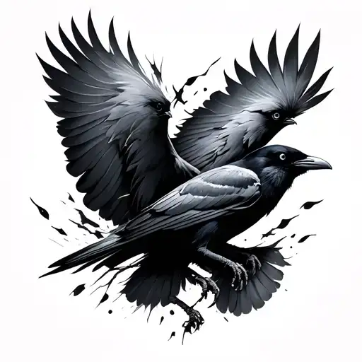 Feather Breaking Off Into Crows Flying