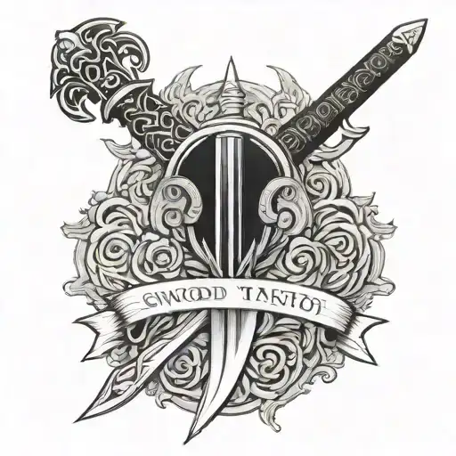Sword Tattoo With English Writing On Its Blade
