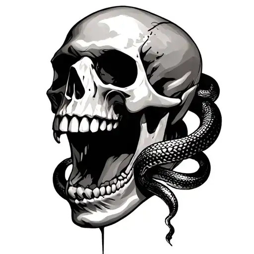 Skull With Snake Coming Out Of Mouth