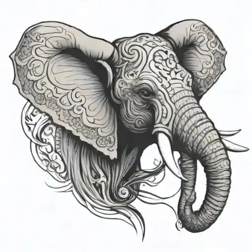 Cross Fine Line Interwined Elephant Head Profile Holding