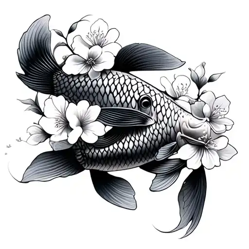 Koi Fish And Cherry Blossoms