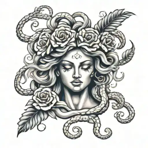Medusa Tattoo Without Snakes And With Roses