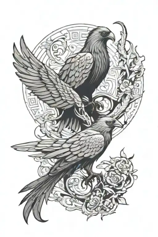 Phoenix And Crow Perched