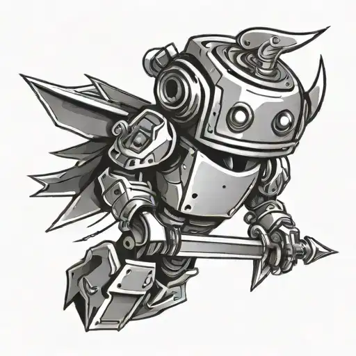 A Small Robot With A Pencil As A Sword