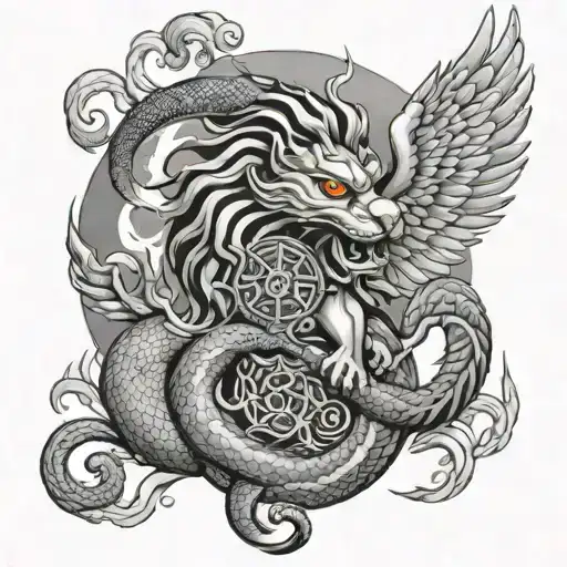 Cambodian Phoenix Lion Snake Moon