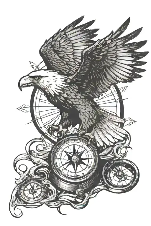 Eagle Flying Holding Compass