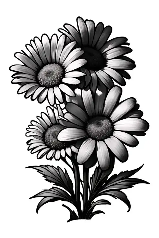 3 Daisys Next To Each With The Stems Wrapped Around Arm Sleeve And One Daisy Is Dead