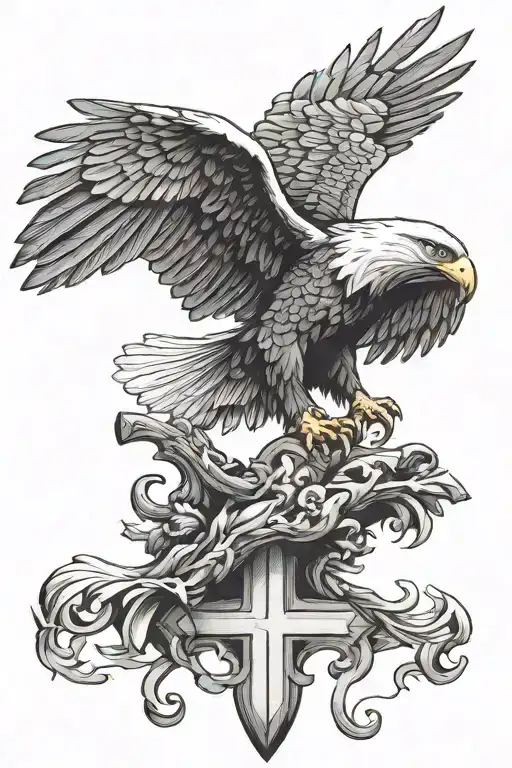Eagle Perched On Top Of Cross