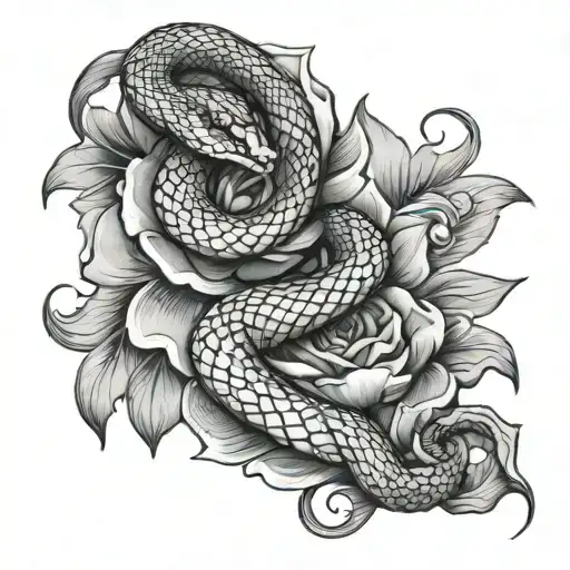 Snake Wrapped Round A Flower