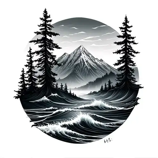 Mountain Trees And Waves