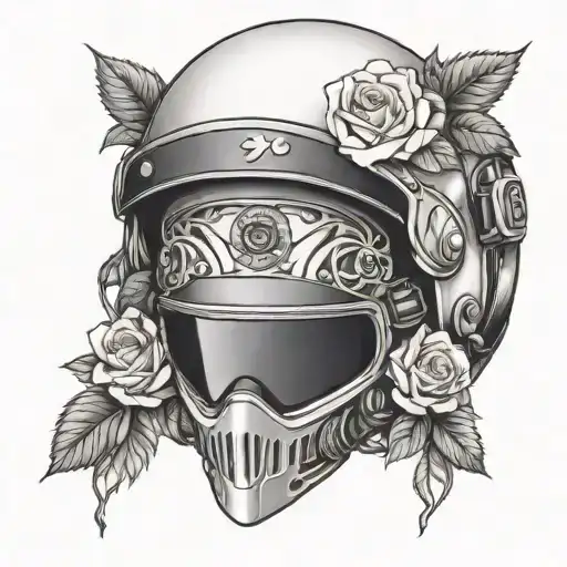 White Rose Wreath Surrounding A Motorbike Helmet