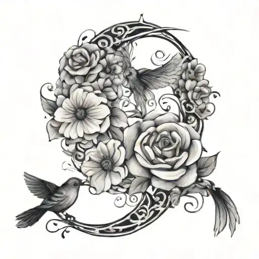 Floral Infinity Sign With Birds Flying Away
