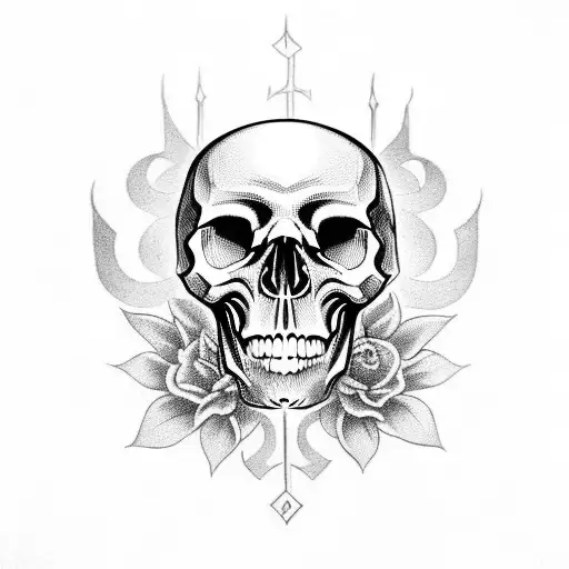 Skull With Oriental Flowers In A Viking Style