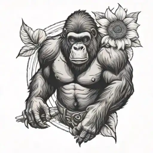 Scarred Warrior Gorilla Holding Sunflower