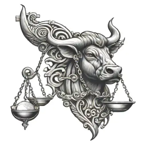 Libra Scale With Bull Face Surrounded