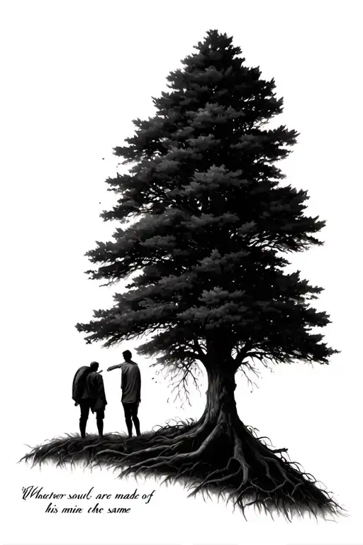 Tree With Two People Add Text 'Whatever Souls Are Made Of His And Mine Are The Same'