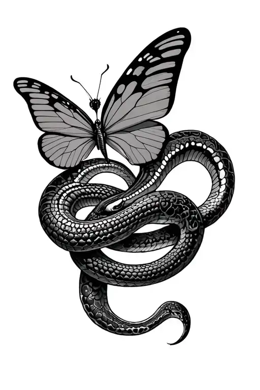 Butterfly And A Snake Intertwined