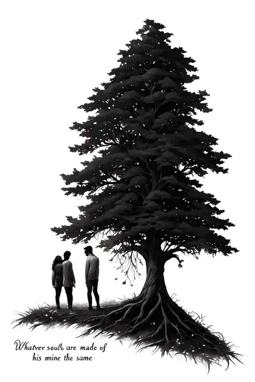 Tree With Two People Add Text 'Whatever Souls Are Made Of His And Mine Are The Same'