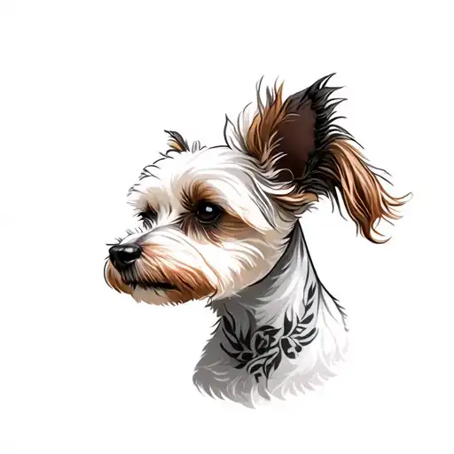 Minimalism Small White Dog With Brown Ear Tatto