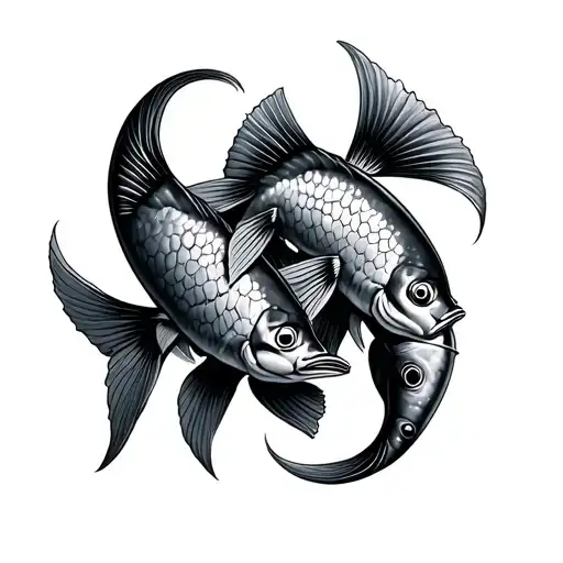 Two Fishes Pirate Style Like Zodiac Realism Black