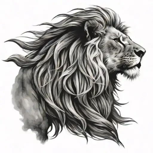 Detailed Forward Facing Lion Head With Mane Blowing In Wind