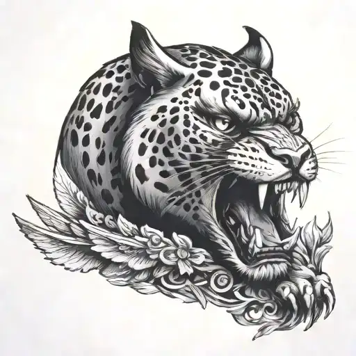 Panther Growling And Owl Flying In The Background