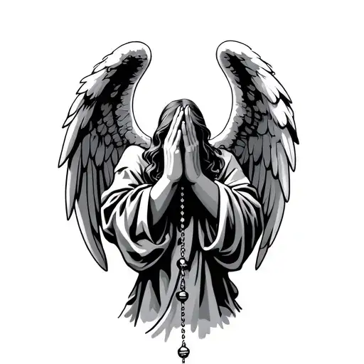 Angels Pray Hands With Rosary