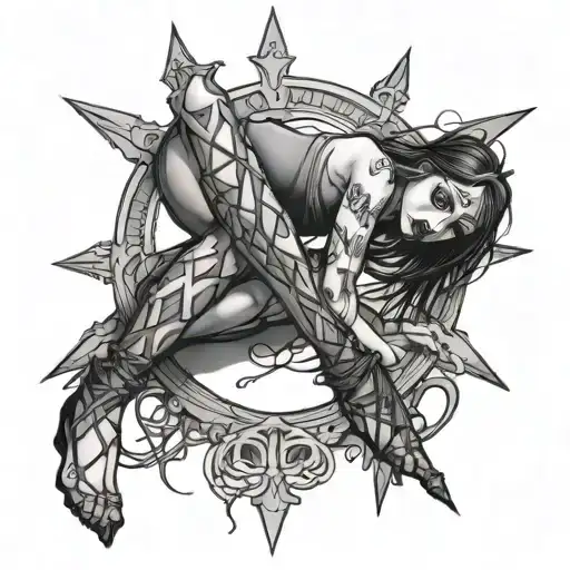 Crucified Goth Girl With Her Legs Ripped Off