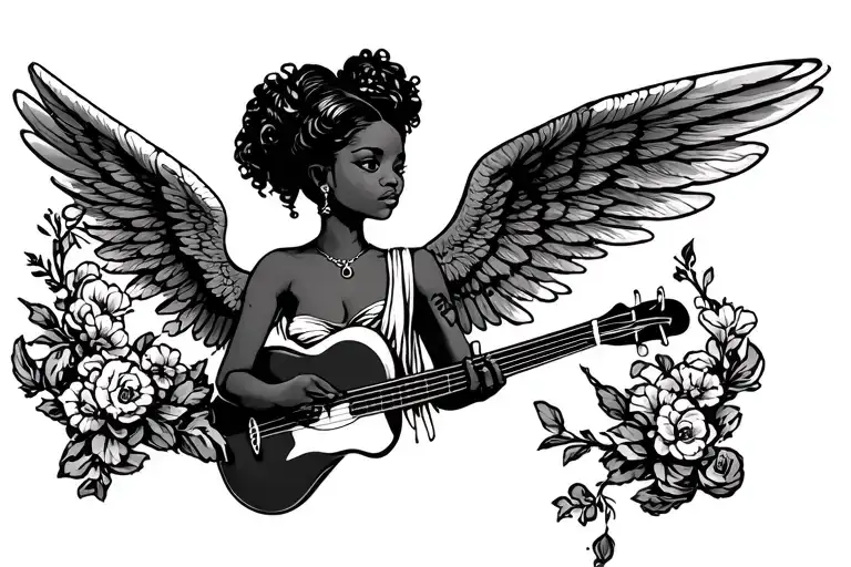 African American Female Cupid Holding Music