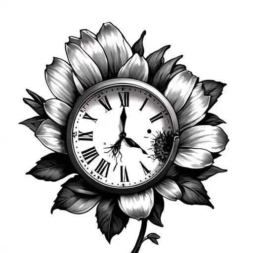 Broken Clock Inside A Flower With The Flower Stem As A Baseball Bat